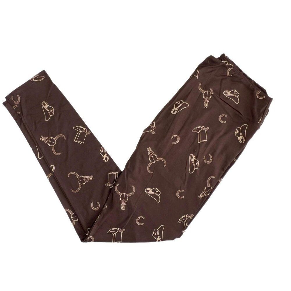 NEW TC LuLaRoe Leggings Brown Western Cowboy Hat Cow‎ Skull Horseshoe Stretch